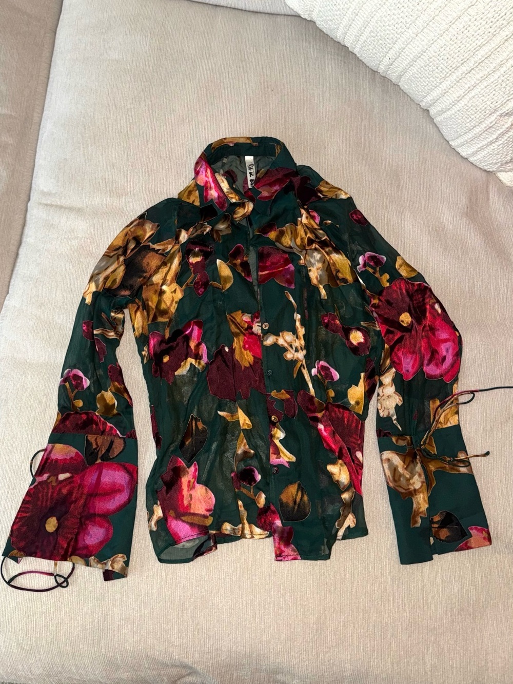 Rat & Boa Issey Top Shirt Blouse 100% Silk Green Medium Dress Floral Collared - Picture 5 of 9